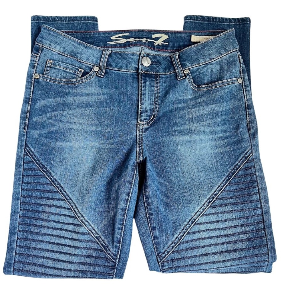 Seven7 Moto Skinny Jeans Women's 10 Blue Ribbed Panel Denim